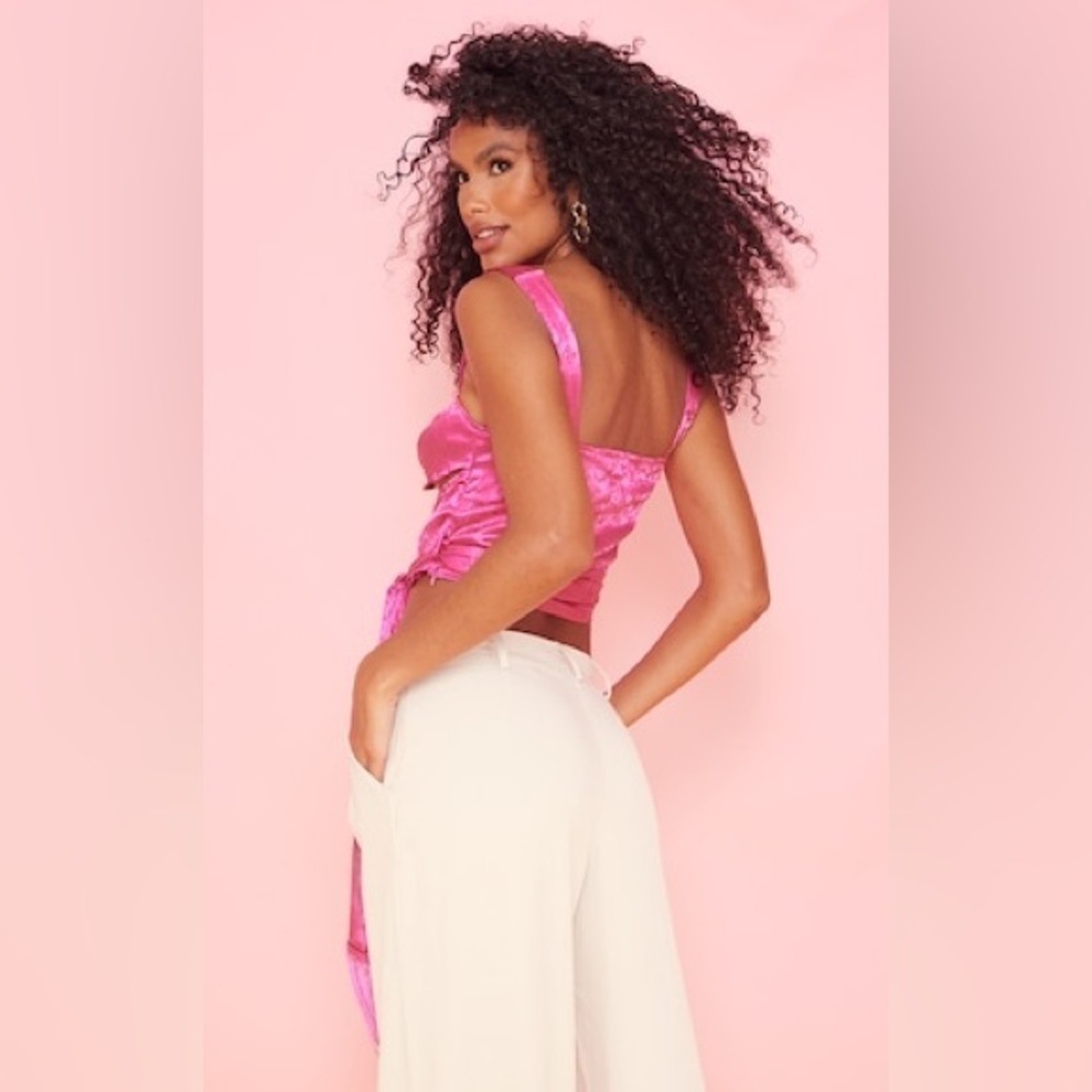 Pretty Little Thing Pink Satin Crop Top Nwt Size 4 - Picture 3 of 5